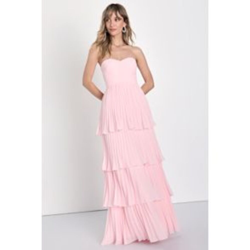 Lulu's Blush Pink Strapless Tiered Maxi Dress